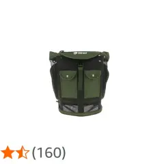 Mochila de malla verde con bolsillos, ideal para recolectar setas.