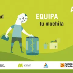 Ilustración que explica qué es el senderismo: planificar, equipar mochila y actuar con prudencia. Personajes y señales de ruta.