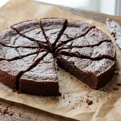 En saftig kladdkaka, perfekt skuren och pudrad med florsocker. Ett enkelt kladdkaka recept som alla kan lyckas med.