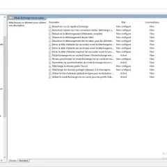 Éditeur de gestion des stratégies de groupe : Paramètres de compte > Exchange > Mode Exchange mis en cache. Les options de synchronisation sont actives ou non configurées.