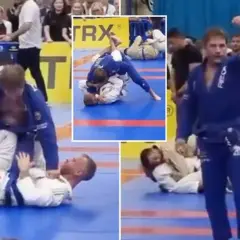 Tom Hardy i jiu jitsu. Skådespelaren tävlar i blå gi, visar upp sina färdigheter på mattan.