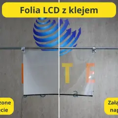 Folia LCD z klejem: wyłączone napięcie - biała, załączone napięcie - przezroczysta, tworząc efekt jak z filmu thriller.