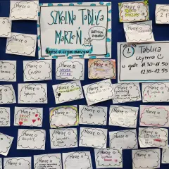 Tablica z marzeniami uczniów: ciekawe pomysły do realizacji w szkole. Od podróży po nowy rower, po pokój dla kota.