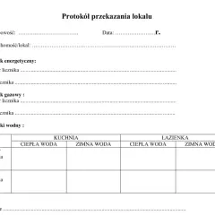 Protokół przekazania lokalu zawiera pola do wpisania danych licznika gazowego, energetycznego i wodnego, co jest istotne przy pgnig przepisanie licznika.