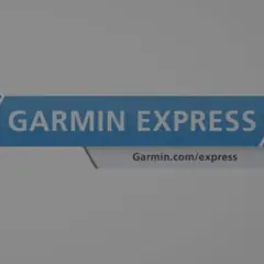 Niebieski baner z napisem GARMIN EXPRESS i adresem Garmin.com/express.