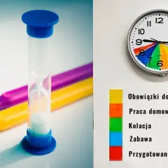 Klepsydra i kolorowy zegar pomagają jak nauczyć dziecko cierpliwości, wizualizując czas na obowiązki, naukę i zabawę.