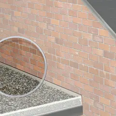 Detailansicht eines fachgerechten dachpappe wandanschlusses an einer Ziegelwand, der vor Feuchtigkeit schützt.