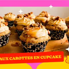 Douceurs de cupcake carotte, nappées de glaçage crémeux et de noix caramélisées. Un vrai plaisir gourmand !