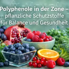 Bunte Früchte und Gemüse, die reich an Polyphenolen sind, pflanzliche Schutzstoffe für Balance und Gesundheit.