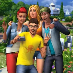 Grupa Simów robi sobie selfie na tle ogrodu. Może chcą sprawdzić, jak szybko rozwinęli umiejętności dzięki **the Sims 3 kody na umiejętności**?