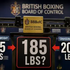 A boxing scale displays weight limits: 175 lbs for light heavyweight, 200 lbs for cruiserweight, with 185 lbs in the center.