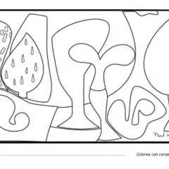 Dibujo para colorear de Paul Klee para niños, con formas abstractas y orgánicas listas para darles vida con colores.