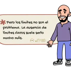 Un hombre calvo con barba sonríe y habla sobre los límites, quizás en relación con las pantallas de los niños.