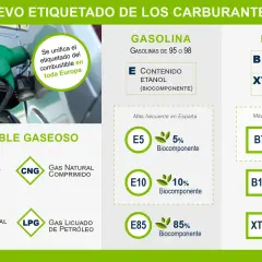 Etiquetado de combustibles: gasolina sin plomo E5, E10, E85 y diésel B7, B10, XTL.