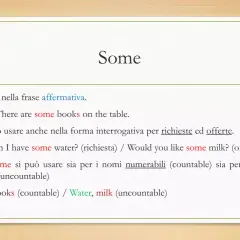 Spiegazione di "some": si usa in frasi affermative, richieste e offerte, sia con nomi numerabili che non numerabili.