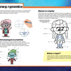 Instrukcja rysowania postaci z komiksów dla dzieci łatwych do narysowania po polsku. Pokazuje jak zacząć od kółek i linii, by stworzyć urocze postacie.