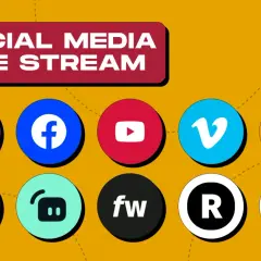Social media live stream logos, including Twitch and its alternatives like Facebook, YouTube, TikTok, and others.