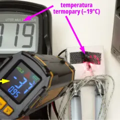 Pomiar temperatury modułu Peltiera: termopara -19°C, powierzchnia modułu -37°C.