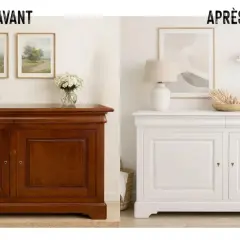 Avant/après : un meuble Louis Philippe brun transformé en blanc lumineux. Quelle couleur avec meuble Louis Philippe ? Le blanc apporte légèreté et modernité.