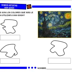 Actividades de Van Gogh para niños. Explora los colores favoritos del artista con esta hoja de trabajo.