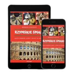 Rzymskie Smaki" - przewodnik po tym, gdzie dobrze zjeść i wypić w Rzymie, z Koloseum w tle.