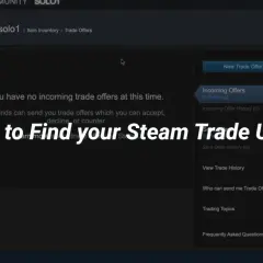 Ekran Steam z informacją "How to Find your Steam Trade URL?". Brak ofert wymiany, ale można znaleźć swój trade link Steam.