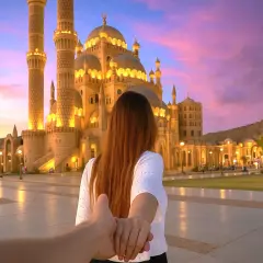 Zachód słońca nad meczetem w Sharm El Sheikh. Idealne miejsce na wycieczki fakultatywne, by poczuć magię Egiptu.