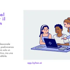 Imparare verbi e preposizioni in inglese per il lavoro. Tre persone collaborano al computer, una indica lo schermo.