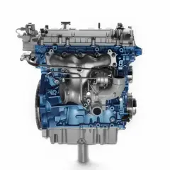 Silnik 1.9 TDI ARL z turbosprężarką, błyszczący niebieski blok silnika i srebrne elementy.