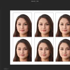 Sześć identycznych zdjęć do dowodu na arkuszu, gotowych do drukowania.