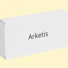 Białe pudełko z napisem "Arketis" na jasnym, żółtym tle.