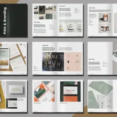 A visual guide on how to make a portfolio in InDesign, showcasing various branding and design projects.