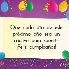 Globos y confeti rodean un mensaje de "Feliz cumpleaños", ideal para frases cortas de enhorabuena por éxito.