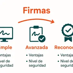 Diagrama de firmas: simple, avanzada y reconocida. Ideal para la firma digital empresas, mostrando niveles de seguridad y ventajas.