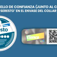 Collar Seresto para perros, con imagen de un labrador y el número 7-8. Busca el sello de confianza.