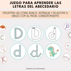 Juego para aprender el abecedario para imprimir mayúsculas y minúsculas, con letras y dibujos para relacionar.