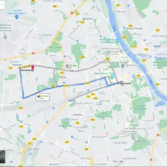 Trasa z Warszawy do Urychłów na mapie. Widoczne punkty na mapie wskazują drogę.