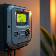 Cyfrowy licznik energii elektrycznej z podświetlanym ekranem, pokazujący stan "PREPAID 0". Dowiedz się, jak doladowac licznik, aby zapewnić ciągłość dostaw prądu.
