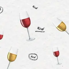 Kieliszki z czerwonym i białym winem unoszą się na tle z napisem "Kcal". Zastanawiasz się, ile kalorii ma wino półsłodkie?