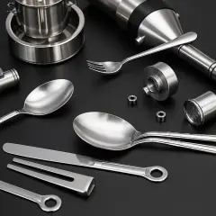 Utensili da cucina e strumenti in acciaio inossidabile, che illustrano il significato di questo materiale resistente e versatile.