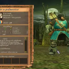 Łucznik z gry Heroes 5 spolszczenie, gotowy do walki. Jego statystyki i opis są widoczne na panelu.