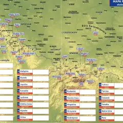 Mapa Polski z zaznaczonymi szczytami, pomocna w planowaniu, jak zdobyć koronę gór polskich.