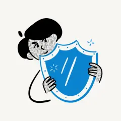Une personne tient un bouclier bleu, symbole de protection. Ce bouclier pourrait représenter un code à usage unique Microsoft pour sécuriser vos données.