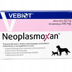 Opakowanie preparatu Neoplasmoxan dla psów i kotów z wizerunkiem psa i kota.