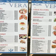 Menu restauracji VERA w Albanii: pizza, makarony, ryby, mięsa i desery. Pyszne albania jedzenie!
