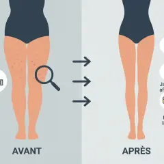 Avant/Après : amélioration de la circulation lymphatique, jambes affinées et peau lissée.