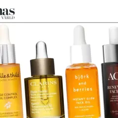 En rad ansiktsoljor för olika hudtyper, inklusive Marina Miracle, Estelle & Thild, Clarins, Björk & Berries, ACO och Exuviance.