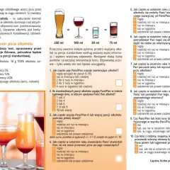 Test sprawdzający wzór picia alkoholu, z pytaniami o częstotliwość spożywania i konsekwencje.