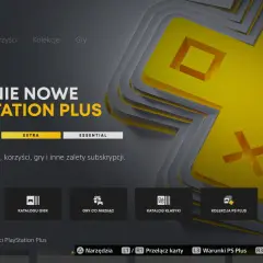 Menu PlayStation Plus z opcją "EXTRA" podświetloną na żółto. Odkryj nowe gry i korzyści subskrypcji.