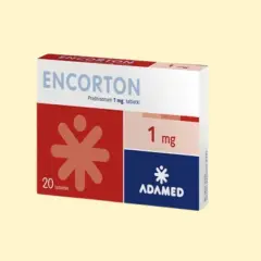 Opakowanie leku Encorton 1 mg, zawierające 20 tabletek, stosowane również dla psa.